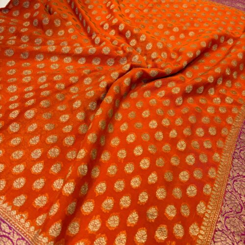 Orange Shade Pure Chiffon Khaddi Silk Saree
