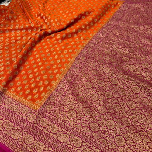 Orange Shade Pure Chiffon Khaddi Silk Saree - Image 2