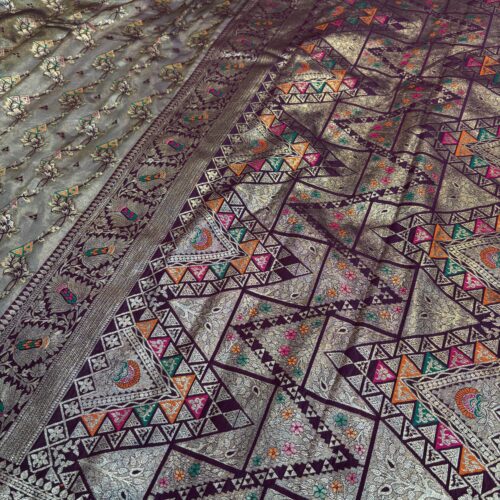 Purple Shade Jaal Pattern Tissue Silk Saree - Image 4