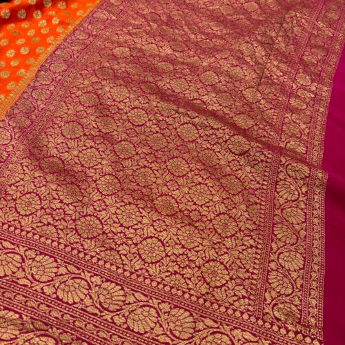 Orange Shade Pure Chiffon Khaddi Silk Saree - Image 4