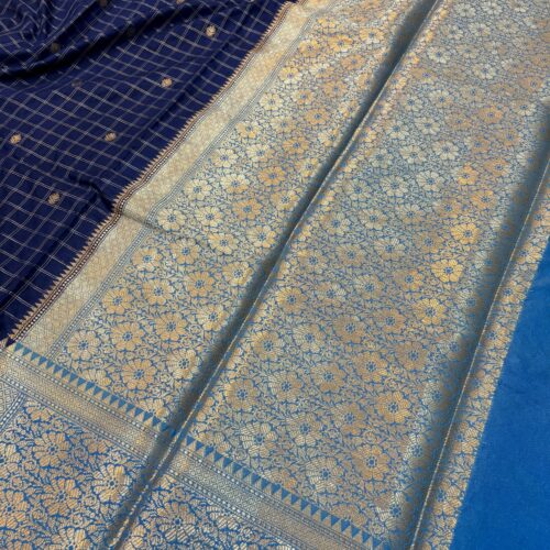 Banarasi Art Silk Saree with Check Booti Design | Traditional Indian Saree from Varanas - Image 4