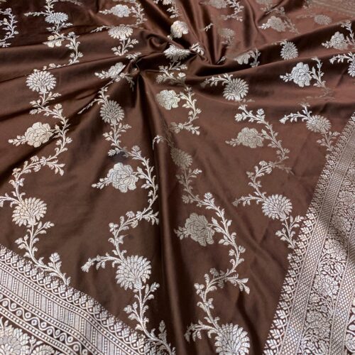 Brown Shade Jaal Design Mashru Silk Saree