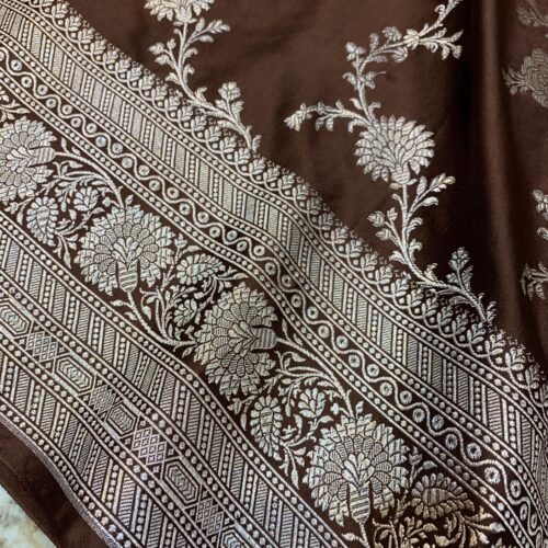 Brown Shade Jaal Design Mashru Silk Saree - Image 2