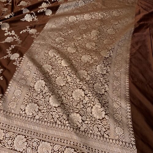 Brown Shade Jaal Design Mashru Silk Saree - Image 3