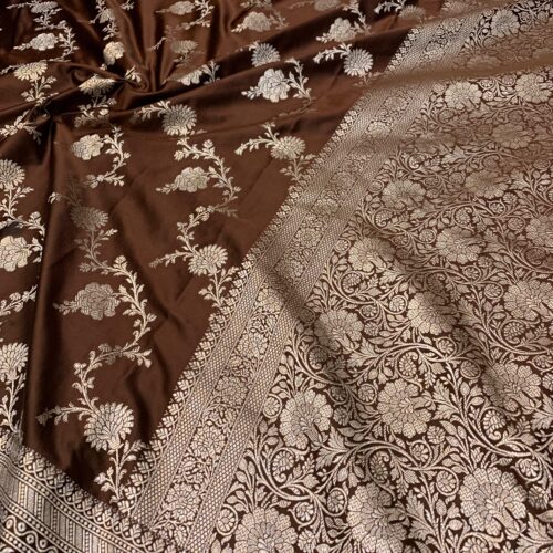 Brown Shade Jaal Design Mashru Silk Saree - Image 4