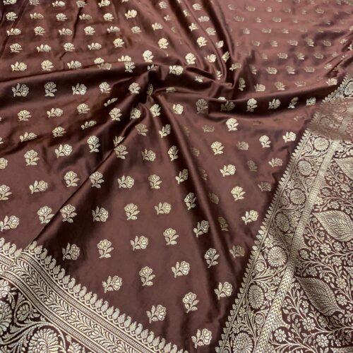 Brown Shade Booti Design Mashru Silk Saree