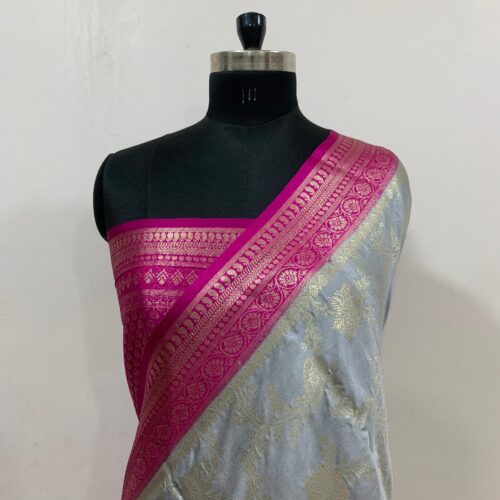 Grey Shade Satin Silk Saree with Jaal Pattern