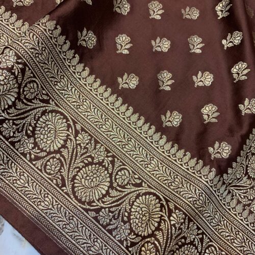 Brown Shade Booti Design Mashru Silk Saree - Image 2
