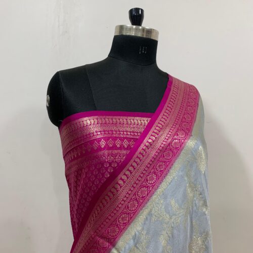 Grey Shade Satin Silk Saree with Jaal Pattern - Image 2