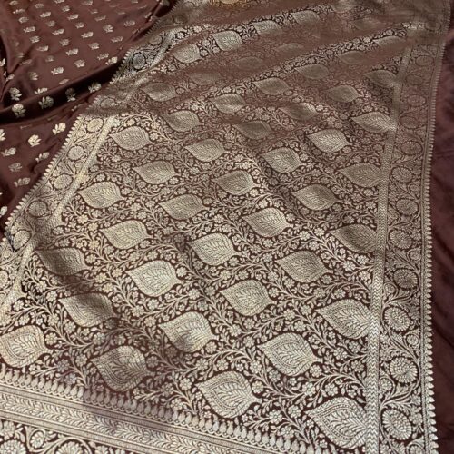 Brown Shade Booti Design Mashru Silk Saree - Image 3