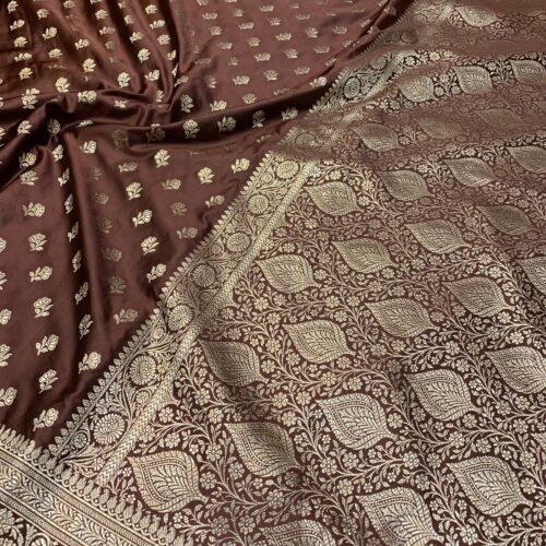 Brown Shade Booti Design Mashru Silk Saree - Image 4