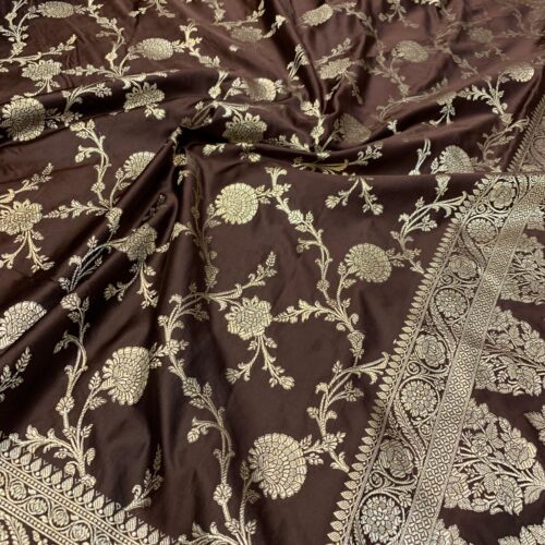 Brown Shade Jaal Design Mashru Silk Saree
