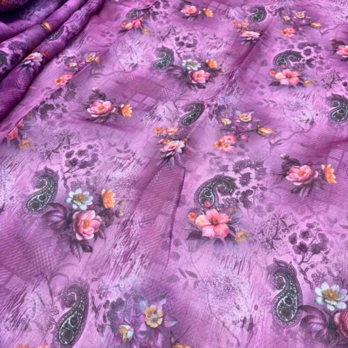 Flower Pattern Printed Saree in Purple Color