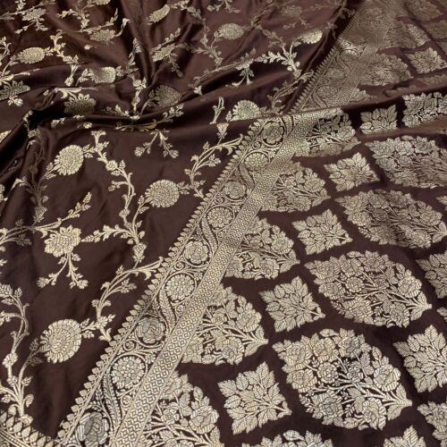 Brown Shade Jaal Design Mashru Silk Saree - Image 4