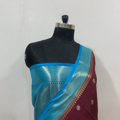 Semi Dupian Silk Saree in Booti Design - Image 2