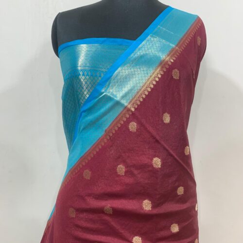 Semi Dupian Silk Saree in Booti Design - Image 4