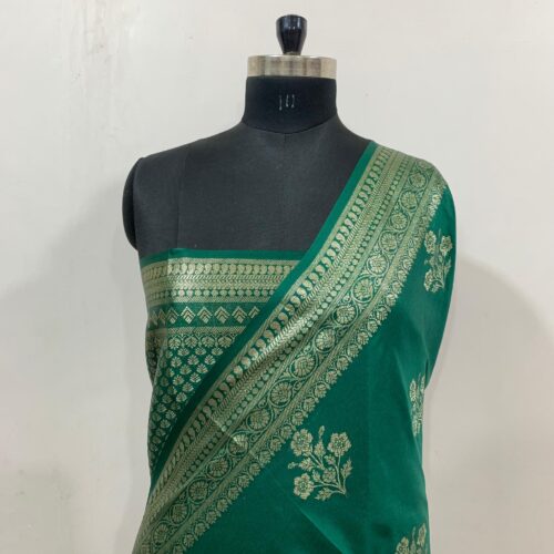 Green Shade Satin Silk Saree with Big Boota Pattern