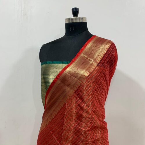 Stripe Pattern Warm Silk Saree in Red Shade - Image 3
