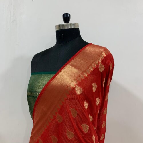 Semi Georgette Silk Saree in Boota Design - Image 3