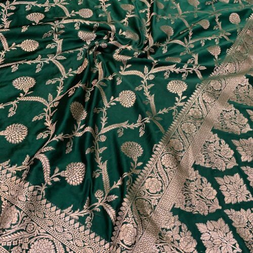 Bottle Green Shade Jaal Design Mashru Silk Saree