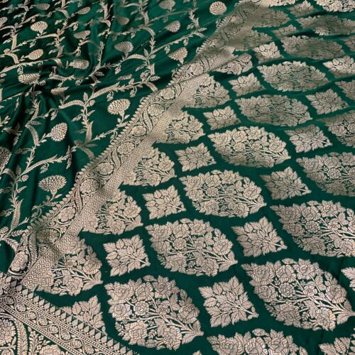 Bottle Green Shade Jaal Design Mashru Silk Saree - Image 4