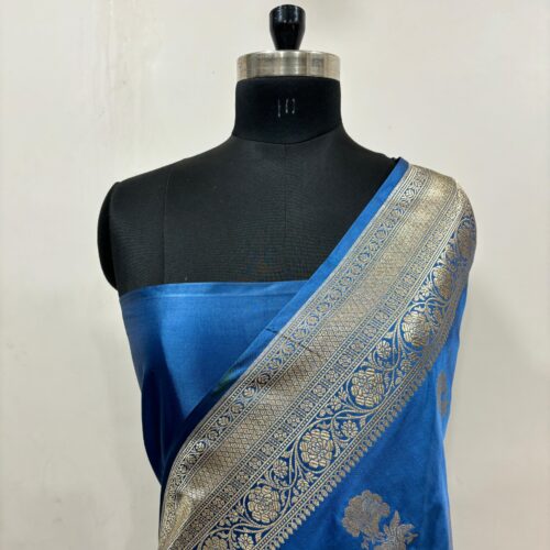 Aqua Blue Shade Boota Design Mashru Silk Saree