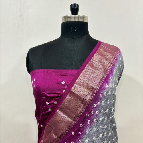 Banarasi Pure Chiniya Chunri Work Grey & Dark Pink Shade Saree