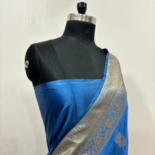 Aqua Blue Shade Boota Design Mashru Silk Saree - Image 2