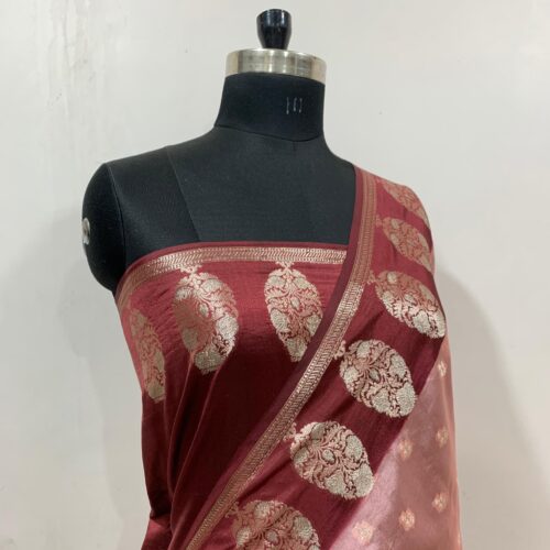 Peach Shade Booti Design Pure Dupian Silk Saree - Image 2