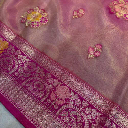 Pink Shade Booti Pattern Tissue Silk Saree - Image 2