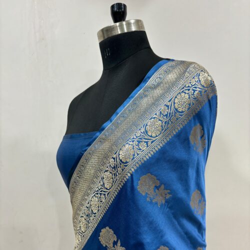 Aqua Blue Shade Boota Design Mashru Silk Saree - Image 3