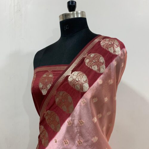 Peach Shade Booti Design Pure Dupian Silk Saree - Image 3