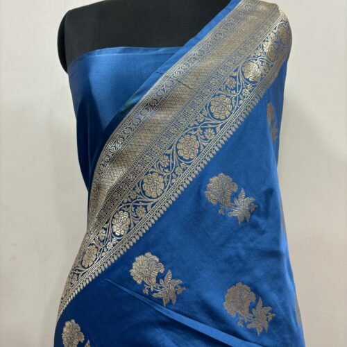 Aqua Blue Shade Boota Design Mashru Silk Saree - Image 4
