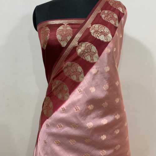 Peach Shade Booti Design Pure Dupian Silk Saree - Image 4