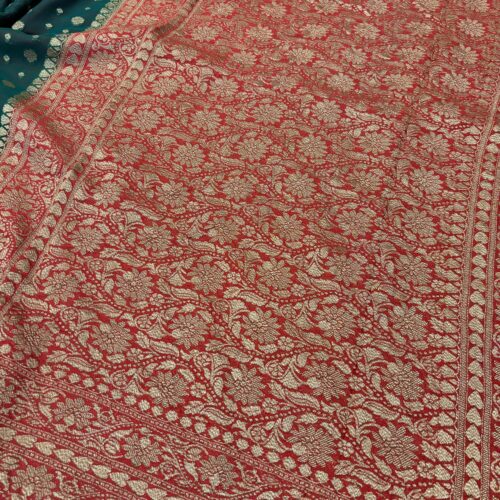 Bottle Green Shade Pure Chiffon Khaddi Silk Saree - Image 4
