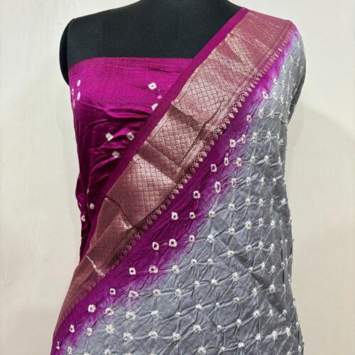 Banarasi Pure Chiniya Chunri Work Grey & Dark Pink Shade Saree - Image 4