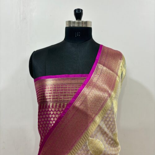 Stripe with Boota Pattern Warm Silk Saree in Tussar Shade