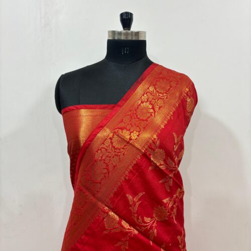Jaal Pattern Assam Silk Cotton Saree in Red Shade