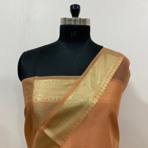 Kora Organza Silk Saree in Peach Shade