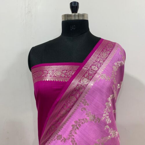 Pink Shade Jaal Design Pure Dupian Silk Saree