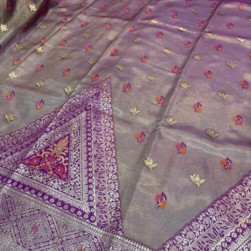 Purple Shade Booti Pattern Tissue Silk Saree
