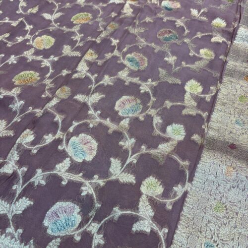 Handbrush Georgette Saree in Lite Purple
