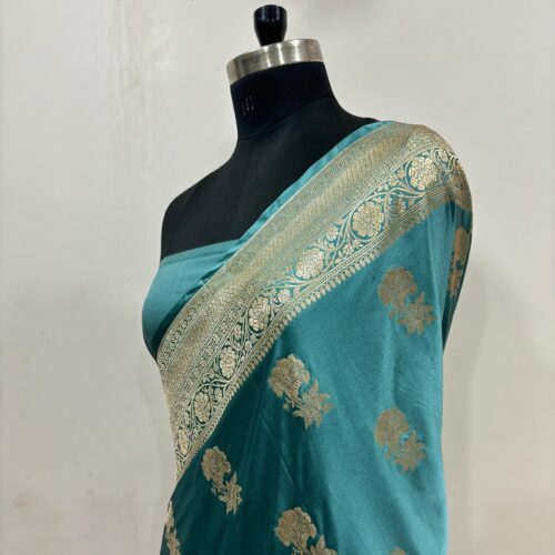 Sea Green Shade Boota Design Mashru Silk Saree - Image 2