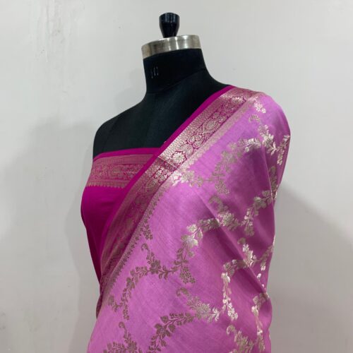 Pink Shade Jaal Design Pure Dupian Silk Saree - Image 2