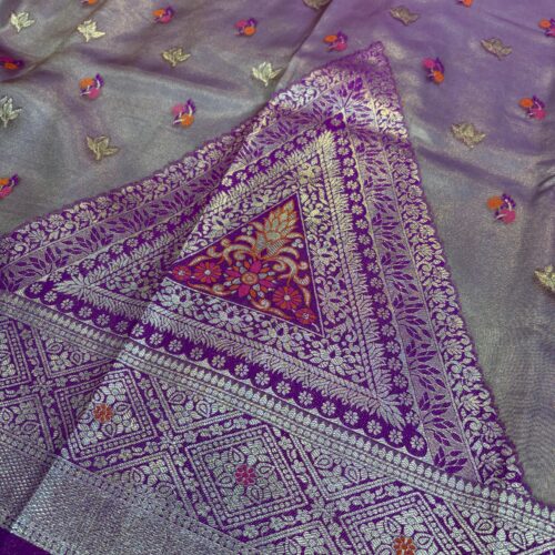 Purple Shade Booti Pattern Tissue Silk Saree - Image 2