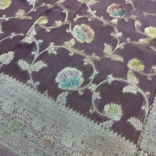 Handbrush Georgette Saree in Lite Purple - Image 2