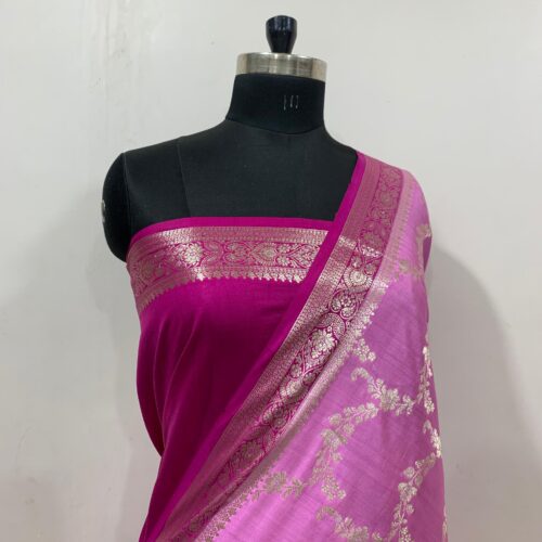 Pink Shade Jaal Design Pure Dupian Silk Saree - Image 3