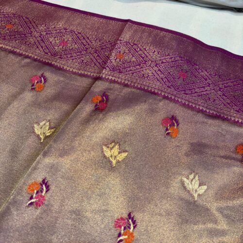 Purple Shade Booti Pattern Tissue Silk Saree - Image 3