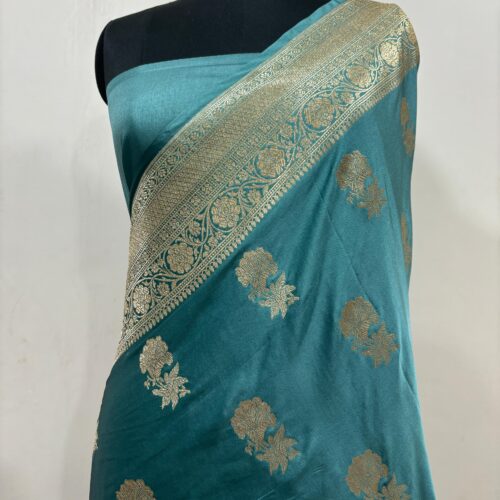 Sea Green Shade Boota Design Mashru Silk Saree - Image 4