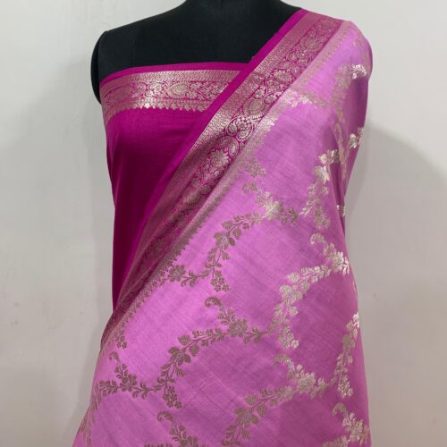 Pink Shade Jaal Design Pure Dupian Silk Saree - Image 4